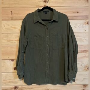 Social Standard Sanctuary Cotton Gauze Button Down Shirt Green